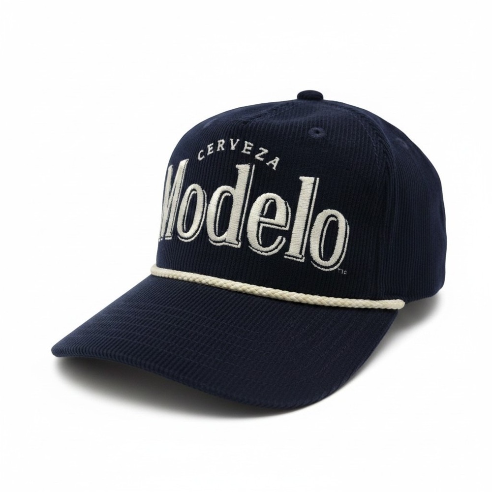 Modelo Cerveza Navy Blue Corduroy Snapback Hat Rope Detail Adjustable Cap NWOT